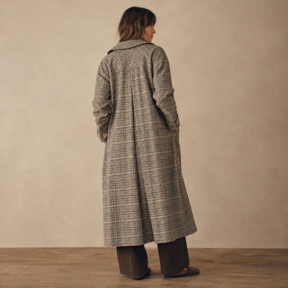 Free People Double Breasted Liberty Plaid Wool Blend Duster Coat Sz S NWOT